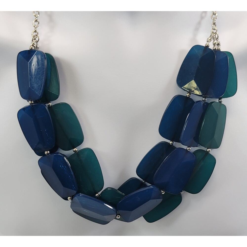 *L33) Layered 3 Strand Blue Flat Bead Costume Jewelry Necklace Chain - Picture 4 of 8